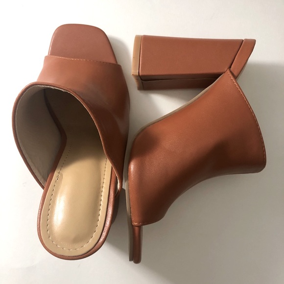 ✨NWOT✨ 4” Brown Leather Chunky Block Open Toe - Picture 6 of 9